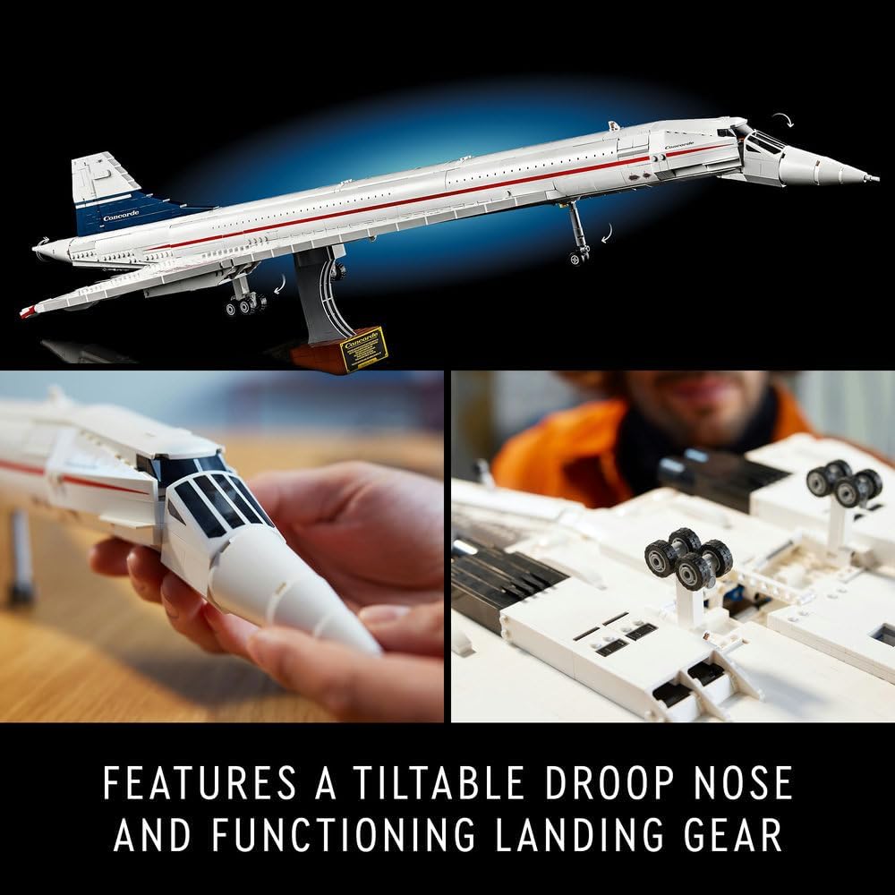 LEGO Icons Concorde Model Plane Kit for Adults to Build, Iconic Airplane Replica Set with Authentic Details and 3 Display Modes, Ideal Gift for Men, Women, Him, Her 10318