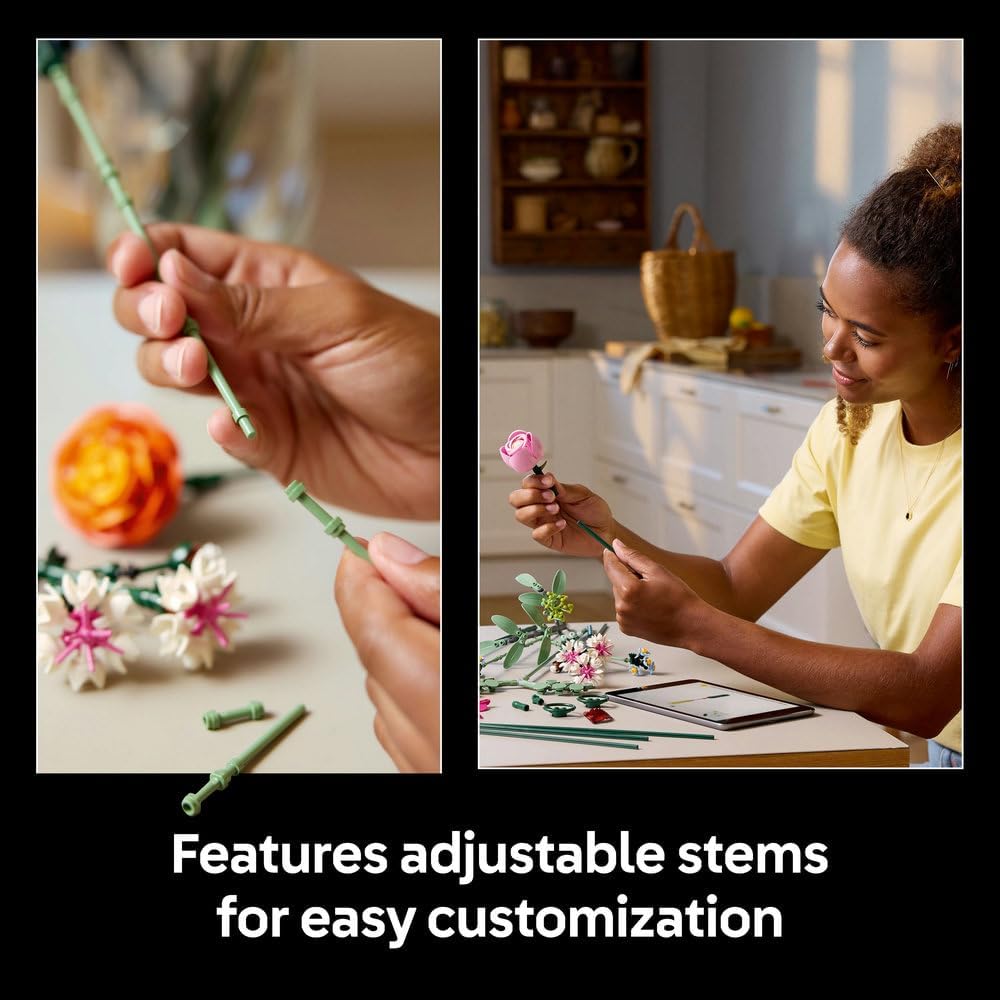 LEGO Botanicals Pretty Pink Flower Bouquet Set for Adults, Artificial Floral Home Decor Building Kit with Roses, Daisies, Cornflowers and Elderflowers, Nature Gifts for Women, Men, Her or Him 10342