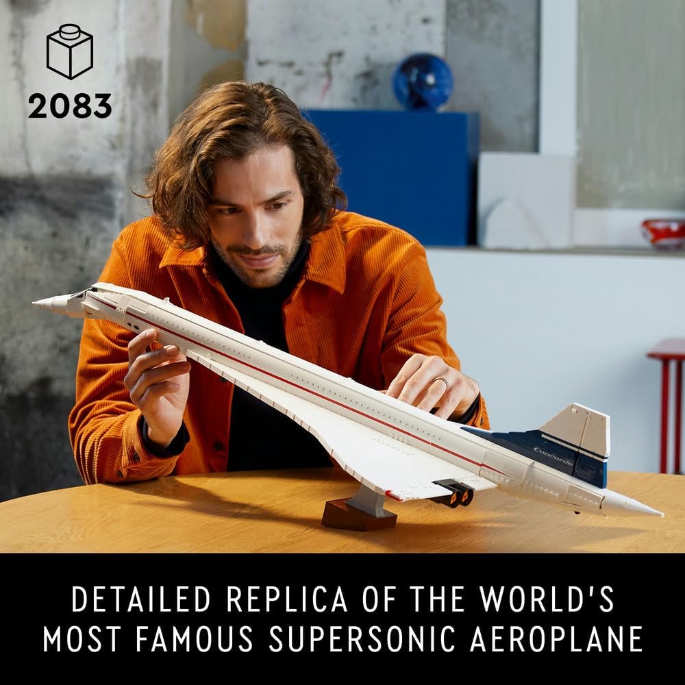 LEGO Icons Concorde Model Plane Kit for Adults to Build, Iconic Airplane Replica Set with Authentic Details and 3 Display Modes, Ideal Gift for Men, Women, Him, Her 10318