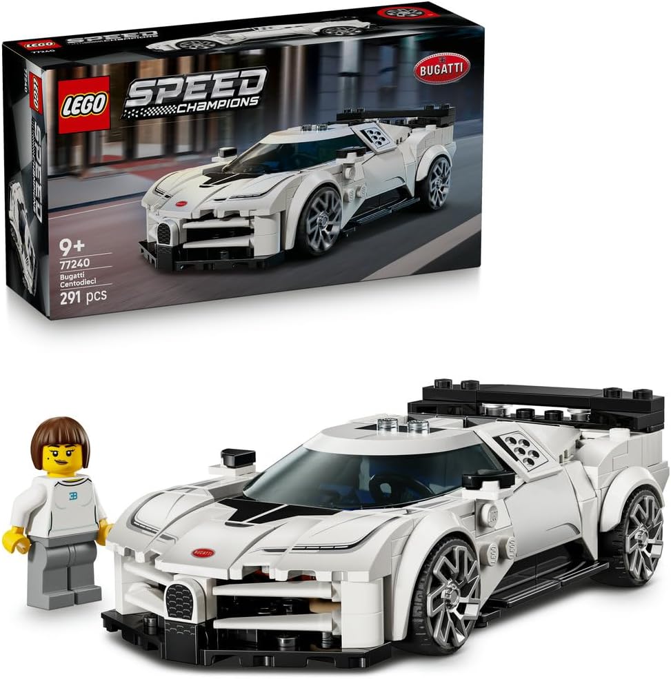 LEGO Speed Champions Bugatti Centodieci Hyper Sports Car Toy - Car Model Kit with a Driver Minifigure - Birthday Gift for 9+ Year Old Boys - 77240