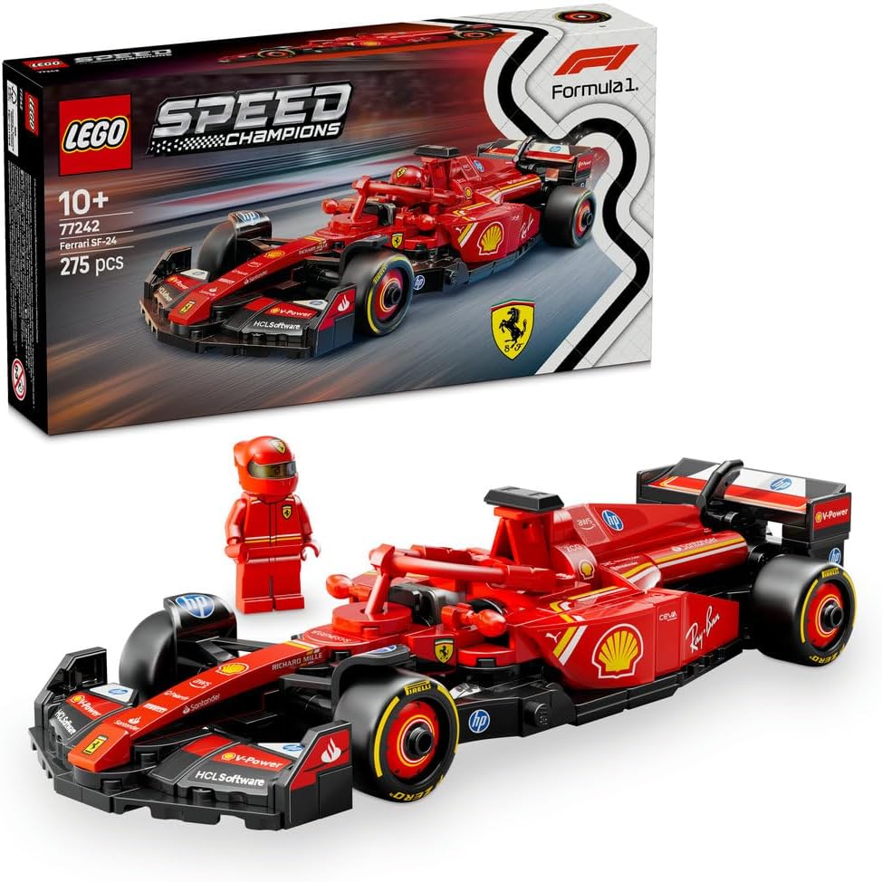 LEGO Speed Champions Ferrari SF-24 F1 Race Car Toy - Model Kit w/a Formula 1 Driver Minifigure - Gift for 10+ Year Old Boys, Girls & Adult Motorsport Fans - Christmas Treat - 77242