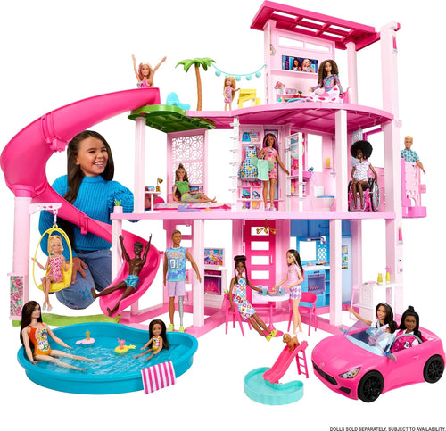Barbie Dreamhouse, 3-Storey Barbie House with 10 Play Areas Including Pool, Slide, Elevator, 75 Doll Accessories, Toy Puppy, Adult Assembly Required, Toys for Ages 3 and Up, One Toy House, HMX10
